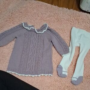 cupcakes & cashmere Lilac Knit Dress with White Trim
